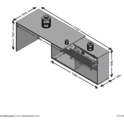 Bureau d'angle Diego - Chene/blanc brillant - L138 x H75 cm