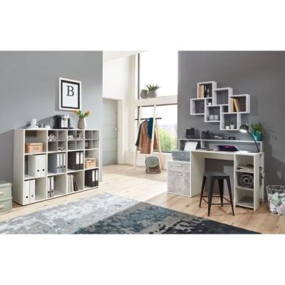 Bureau design avec rangements - Blanc/gris béton - L138,5 x H91,6 x P53,5 cm