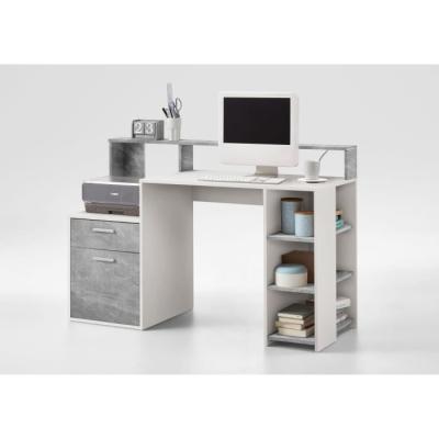 Bureau design avec rangements - Blanc/gris béton - L138,5 x H91,6 x P53,5 cm