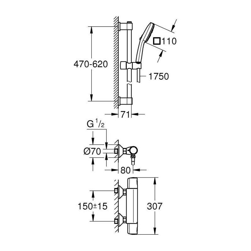 Ensemble de douche GROHE 34237003 - Économie d'eau et confort optimal