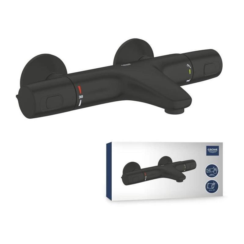 Mitigeur thermostatique bain/douche noir mat GROHE - Économie d'eau