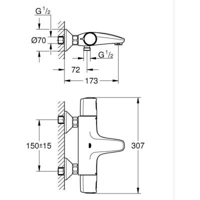 Mitigeur thermostatique bain/douche noir mat GROHE - Économie d'eau