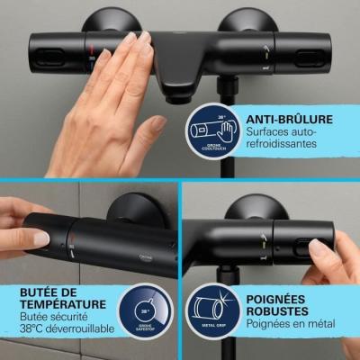 Mitigeur thermostatique bain/douche noir mat GROHE - Économie d'eau