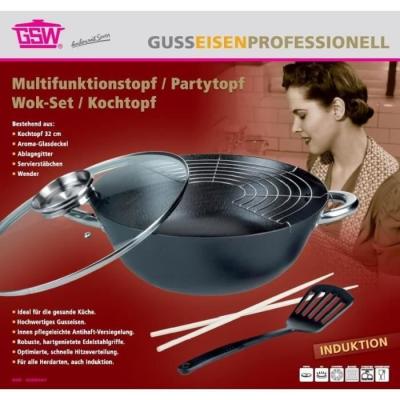 Ensemble Wok 5 pièces polyvalent GSW - Fonte d'acier 32cm