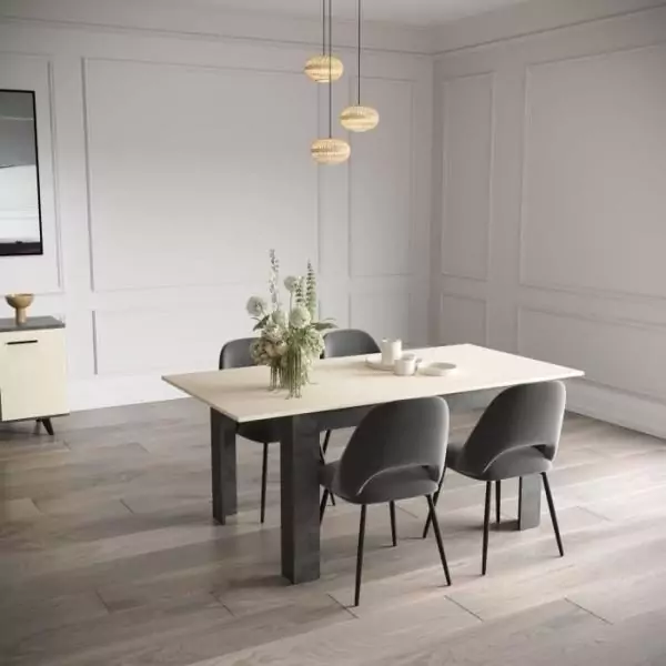Ensemble séjour - Enfilade, Buffet haut, Table a manger extensible - KENT - Chene de fil / Sidewalk - DEMEYERE