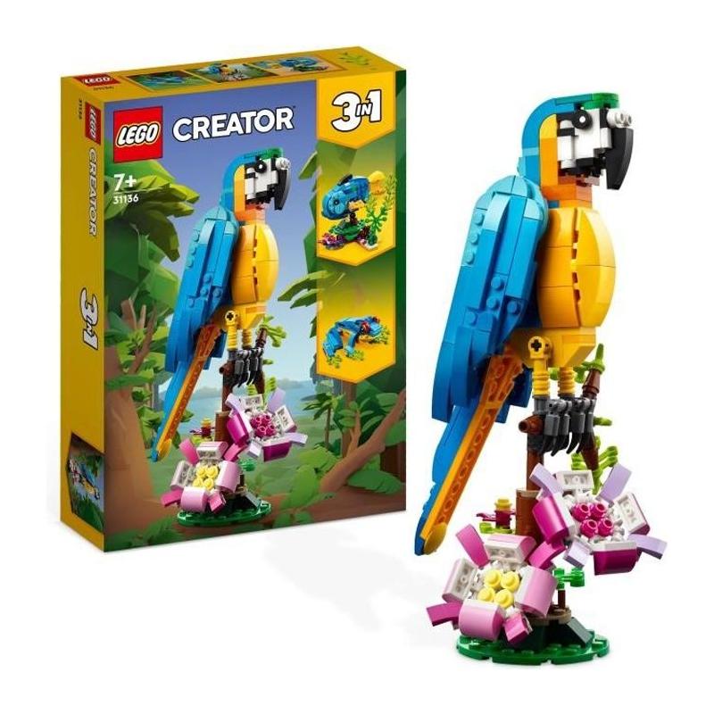 LEGO Creator 3-en-1 31136 Le Perroquet Exotique : Figurines Animaux de la Jungle!