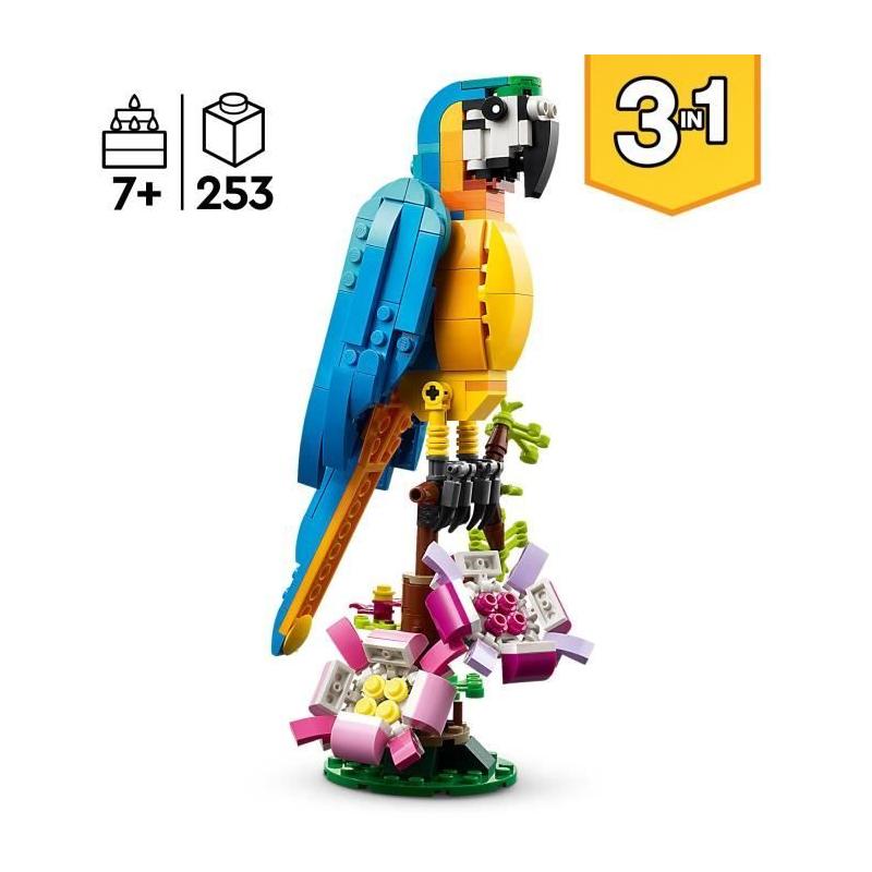 LEGO Creator 3-en-1 31136 Le Perroquet Exotique : Figurines Animaux de la Jungle!
