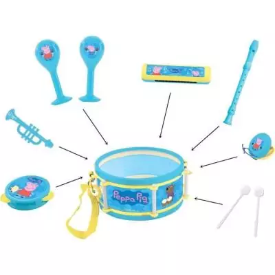 Ensemble musical Peppa Pig - 7 instruments - Rangement tambour Ensemble musical Peppa Pig - 7 instruments - Rangement tambour