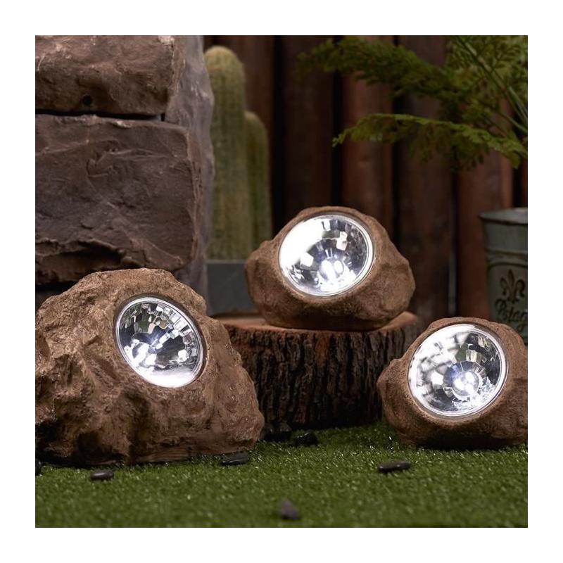 Lot de 3 rochers solaires de jardin - LUMISKY - ROCKY BROWN