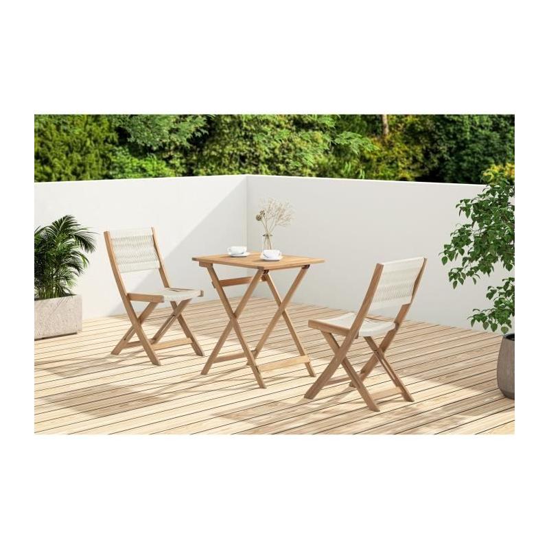 Ensemble bistrot pliable en bois d'acacia FSC - MAKENA
