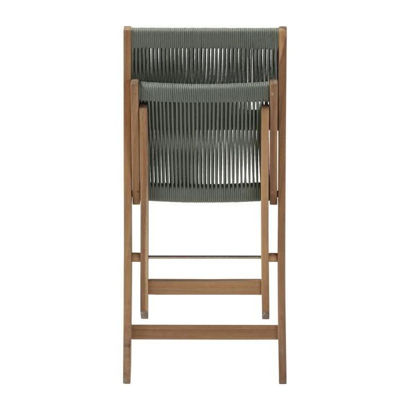 Ensemble bistrot pliable en bois d'acacia FSC avec tressage en corde verte - 2 personnes - MAKENA