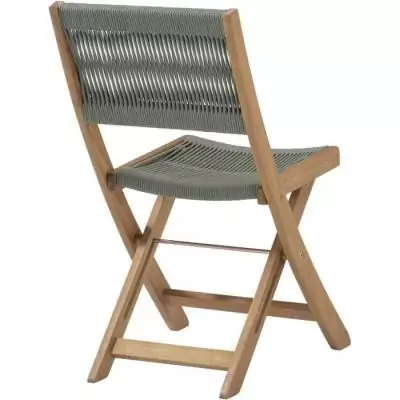 Ensemble bistrot pliable en bois d'acacia FSC avec tressage en corde verte - 2 personnes - MAKENA