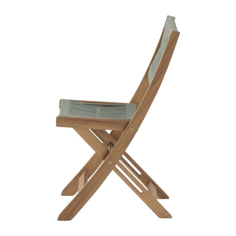 Ensemble bistrot pliable en bois d'acacia FSC avec tressage en corde verte - 2 personnes - MAKENA