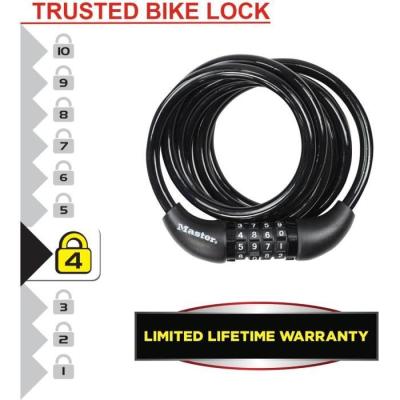 Antivol Vélo MASTER LOCK - Câble torsadé 1,8m - Combinaison programmable