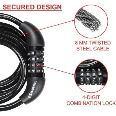 Antivol Vélo MASTER LOCK - Câble torsadé 1,8m - Combinaison programmable