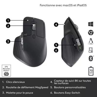 Souris sans fil Logitech MX Master 3S - Graphite