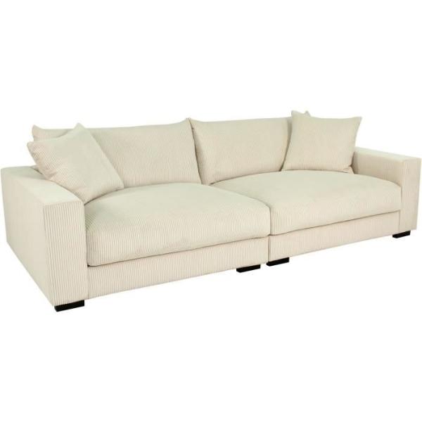 Canapé droit fixe - 4 places - PEDRO - Velours côtelé Beige - 261 x 124 x 104 cm