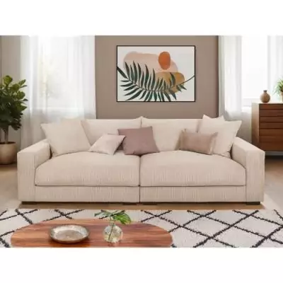 Canapé fixe 4 places Pedro - Velours côtelé Beige Canapé fixe 4 places Pedro - Velours côtelé Beige