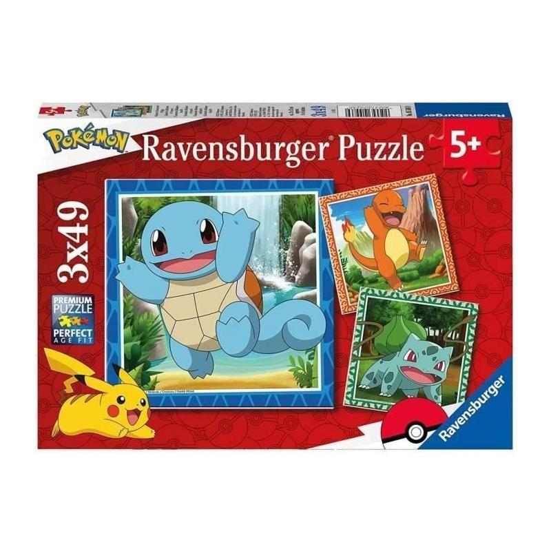 Puzzle Pokémon 3x49 pièces - Salamèche, Bulbizarre et Carapuce - À partir de 5 ans