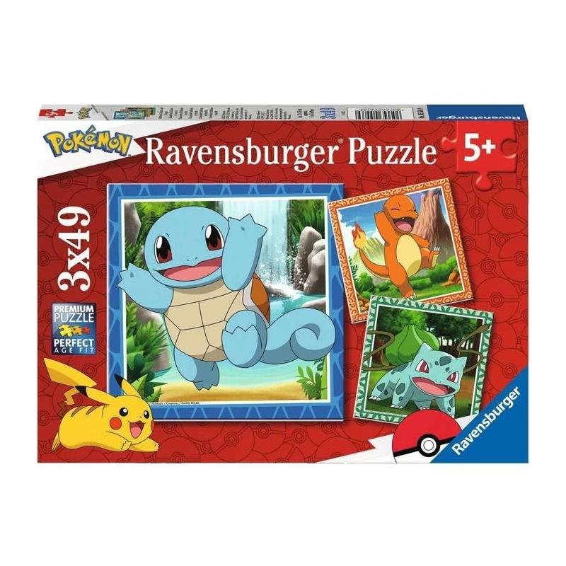 Puzzle Pokémon 3x49 pièces - Salamèche, Bulbizarre et Carapuce - À partir de 5 ans