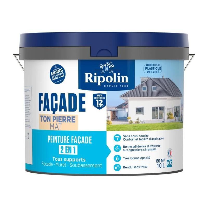 Peinture façade RIPOLIN 2 en 1 - Ton pierre - Mat - 10 L