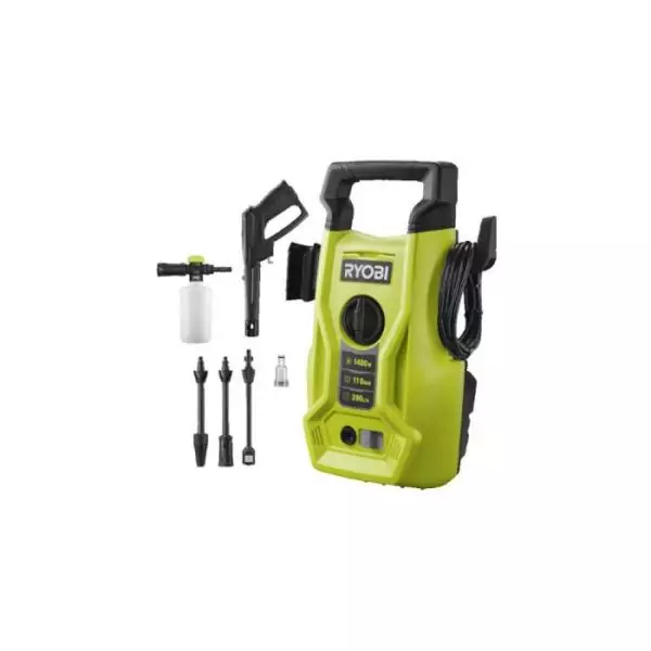 RYOBI - Nettoyeur haute pression 1400 W - 110 bars - 390 L - flexible 5 m PVC - lances vario & turbo - buse détergent - RY110PW
