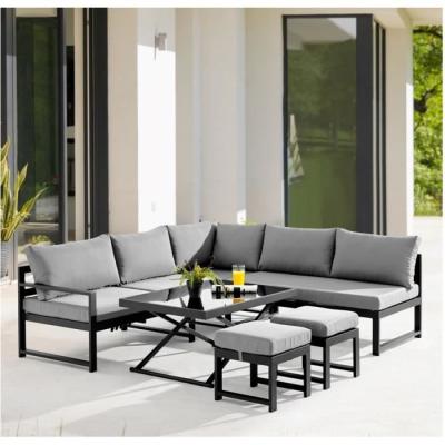 Salon de jardin aluminium 7 places avec coussins - Hipu Gris