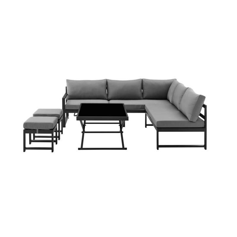 Salon de jardin aluminium 7 places avec coussins - Hipu Gris