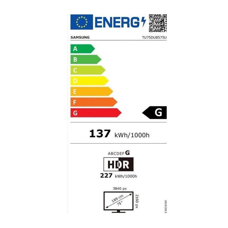 Téléviseur LED Samsung 75DU8575 - Écran 4K UHD 75" - HDR - Smart TV
