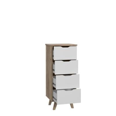 Chiffonnier 4 tiroirs - Décor chêne et blanc - Style contemporain