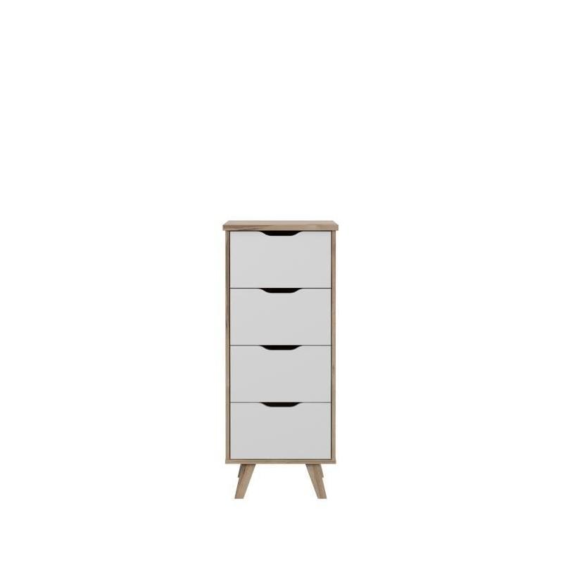 Chiffonnier 4 tiroirs - Décor chêne et blanc - Style contemporain