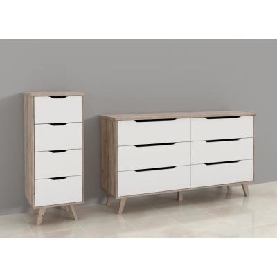 Chiffonnier 4 tiroirs - Décor chêne et blanc - Style contemporain