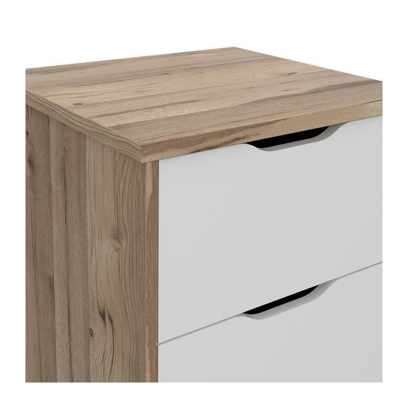 Chiffonnier 4 tiroirs - Décor chêne et blanc - Style contemporain