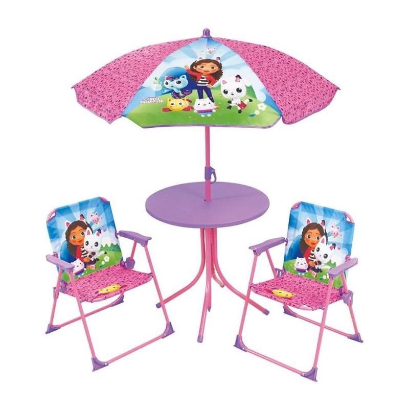 Ensemble de jardin FUN HOUSE - Salon Gabby, Table 46x46cm, 2 chaises, parasol