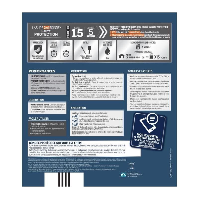Peinture lasure 2 en 1 Bondex - Chêne doré satin - 5L