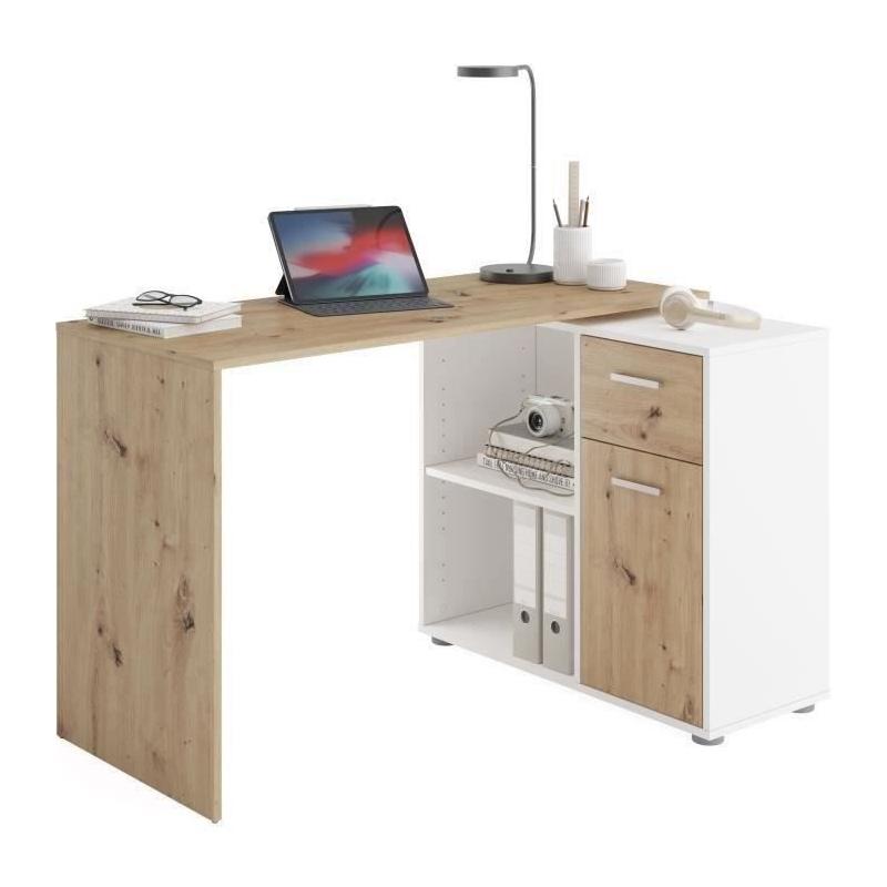 Bureau d'angle Albrecht chêne et blanc - Gain de place!