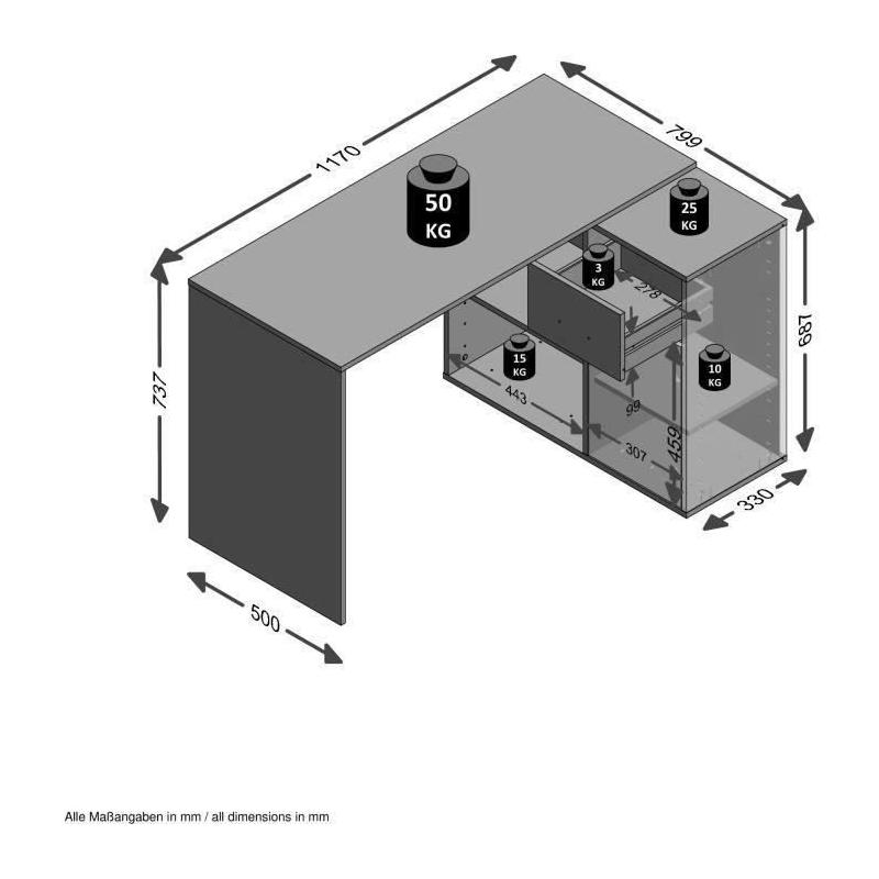 Bureau d'angle Albrecht chêne et blanc - Gain de place!