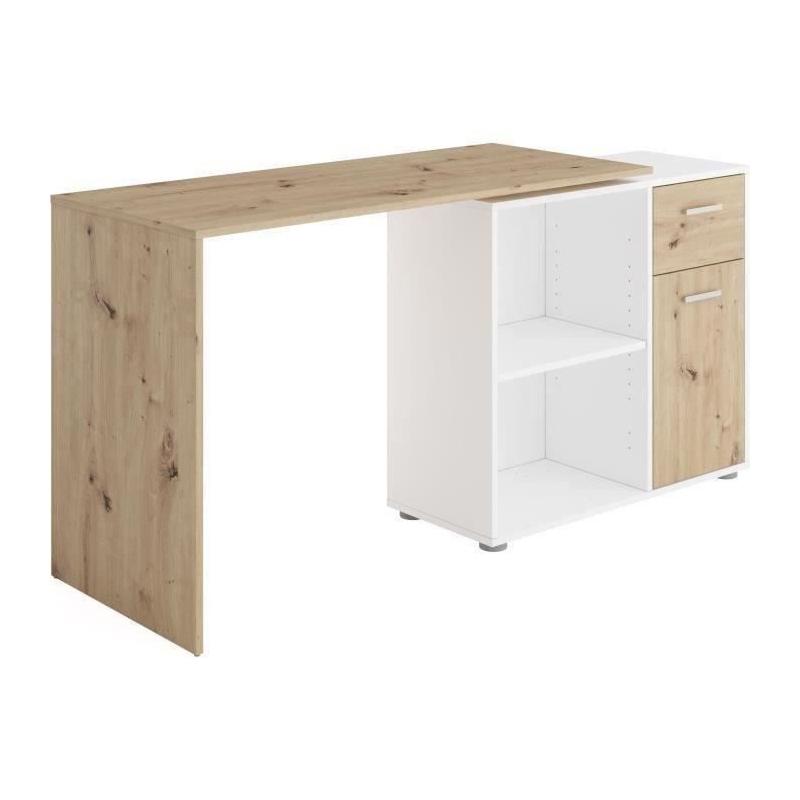 Bureau d'angle Albrecht chêne et blanc - Gain de place!