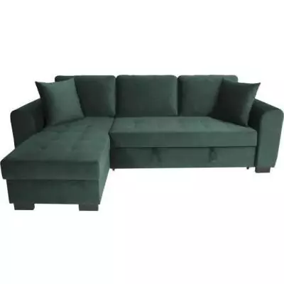 Canapé d'angle convertible HAMILTON 4 places - Velours vert - Design et pratique!
