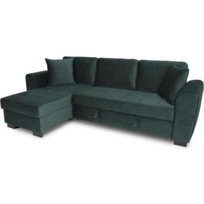Canapé d'angle convertible HAMILTON 4 places - Velours vert - Design et pratique!