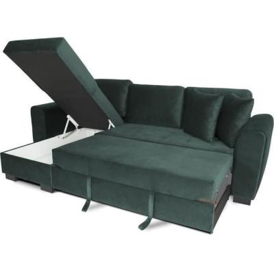 Canapé d'angle convertible HAMILTON 4 places - Velours vert - Design et pratique!