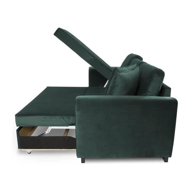 Canapé d'angle convertible HAMILTON 4 places - Velours vert - Design et pratique!