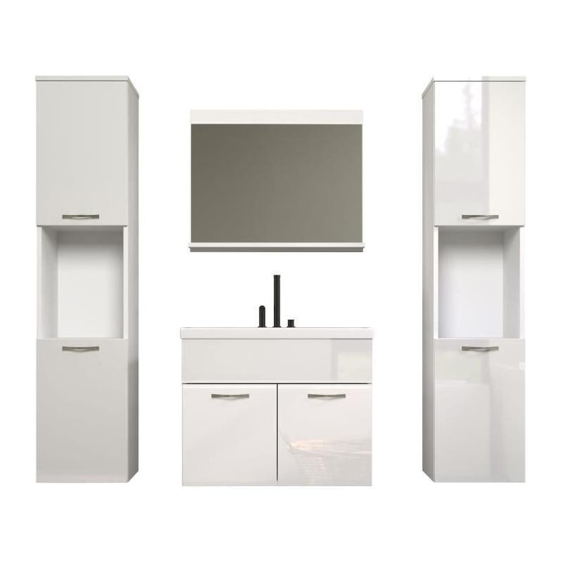 Ensemble salle de bain blanc brillant - 2 colonnes + meuble vasque + miroir