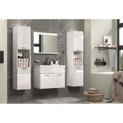 Ensemble salle de bain blanc brillant - 2 colonnes + meuble vasque + miroir