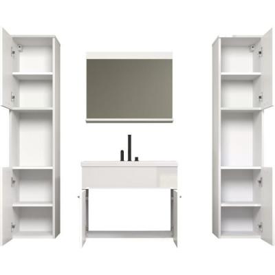 Ensemble salle de bain blanc brillant - 2 colonnes + meuble vasque + miroir