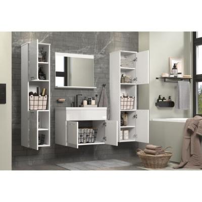 Ensemble salle de bain blanc brillant - 2 colonnes + meuble vasque + miroir