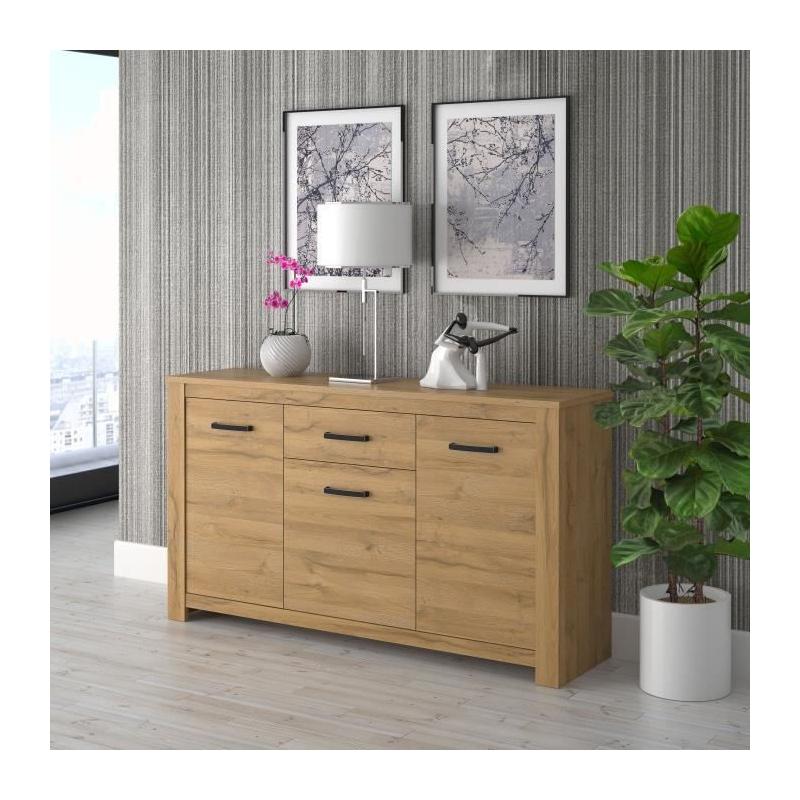Buffet bas chêne vieilli HAVANNA - Classique - L 161 cm