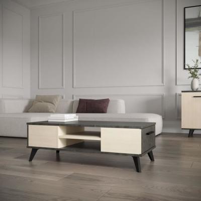 Ensemble salon moderne - Banc TV, Table basse KENT en Chêne de fil/Sidewalk
