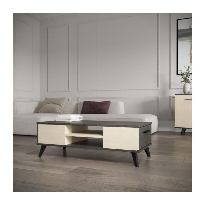 Ensemble salon moderne - Banc TV, Table basse KENT en Chêne de fil/Sidewalk