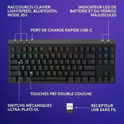 Clavier gamer sans fil Logitech G515 Lightspeed - Noir